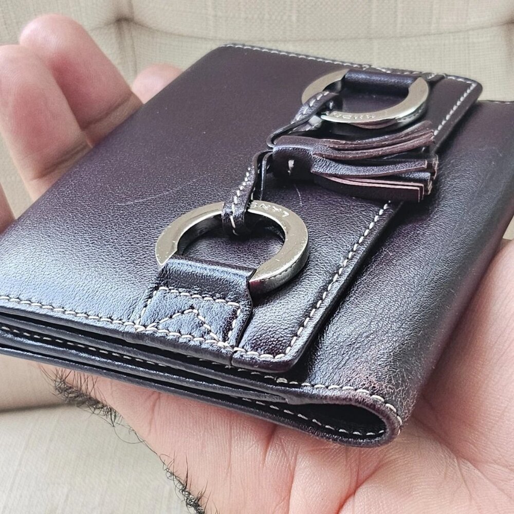 Lancel Wallet Bifold Genuine Leather Card Holder Tassel Bow Purse In a box